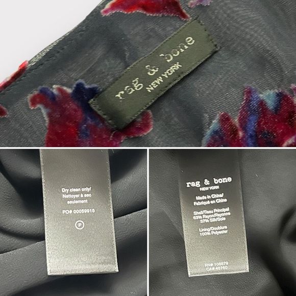 rag & bone Eloise Dress Floral Silk Mini Long Sleeve Purple Black Party Date - Picture 2 of 9